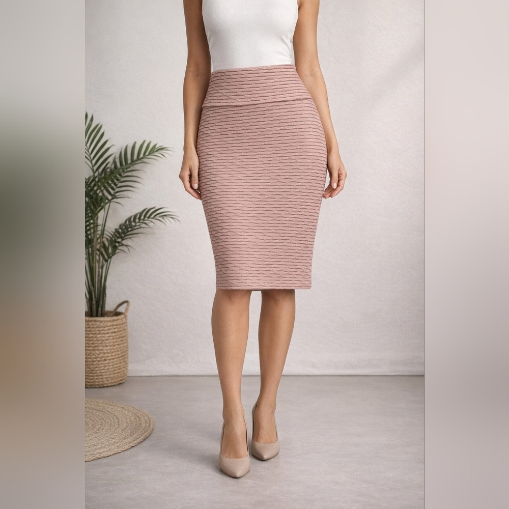 NWT Lularoe Cassie Pink and Metallic  Silver Pencil Skirt sz L #1342